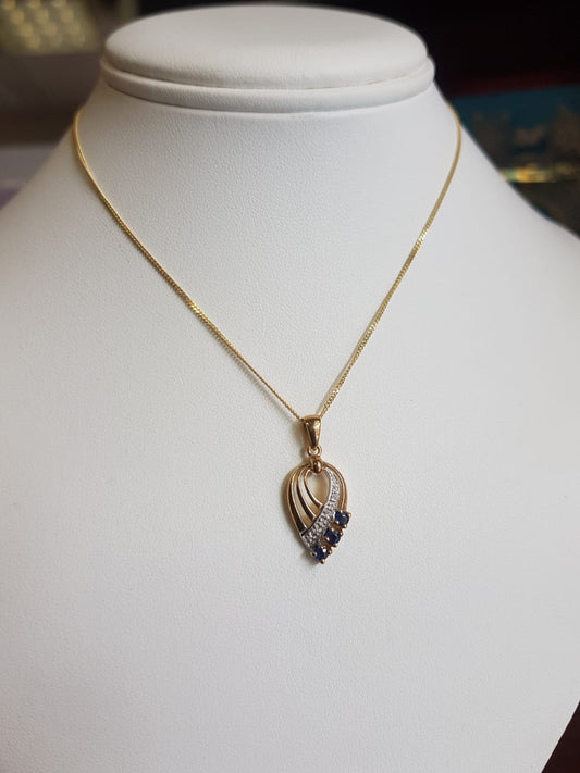 Diamond, sapphire and 9ct yellow gold necklace