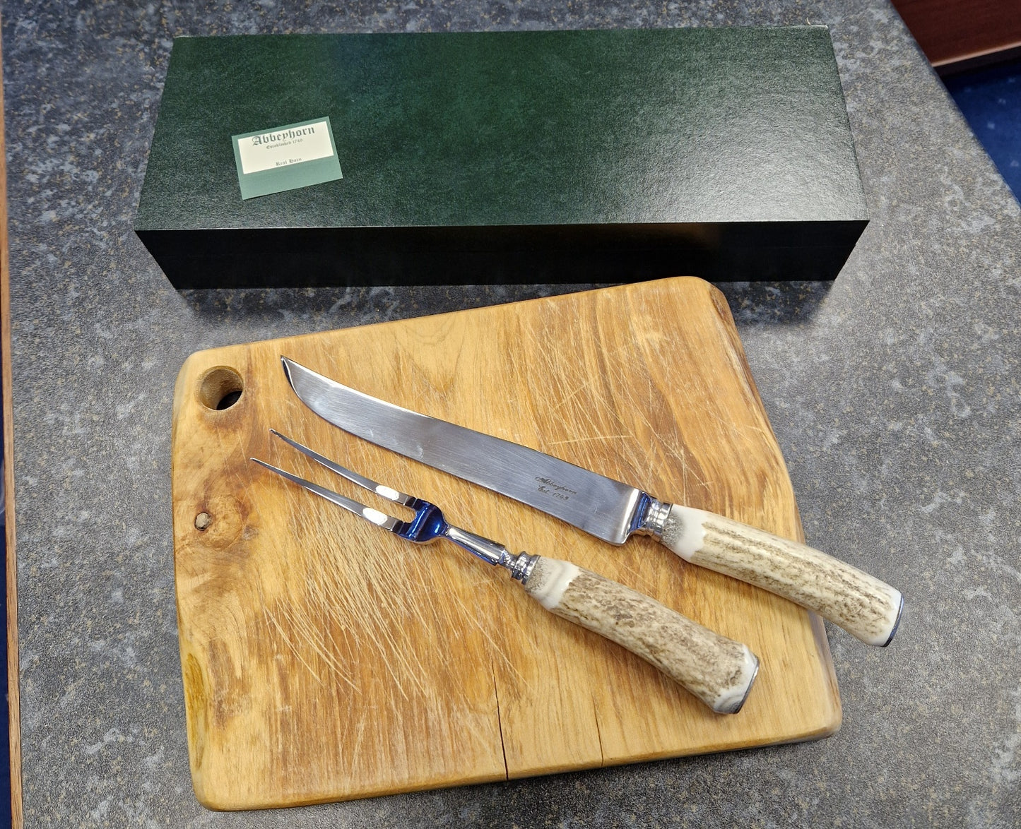 Abbeyhorn Stag Antler Handle and stainless steel Carving Set