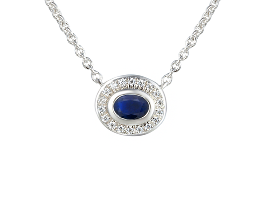 Sterling silver, sapphire and cubic zirconia necklace, Amore Jewellery