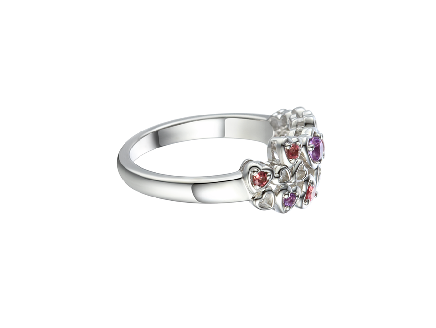 Pink tourmaline and amethyst sterling silver ring, size N