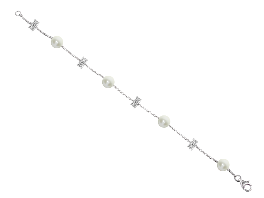 Pearl, cubic zirconia and sterling silver bracelet