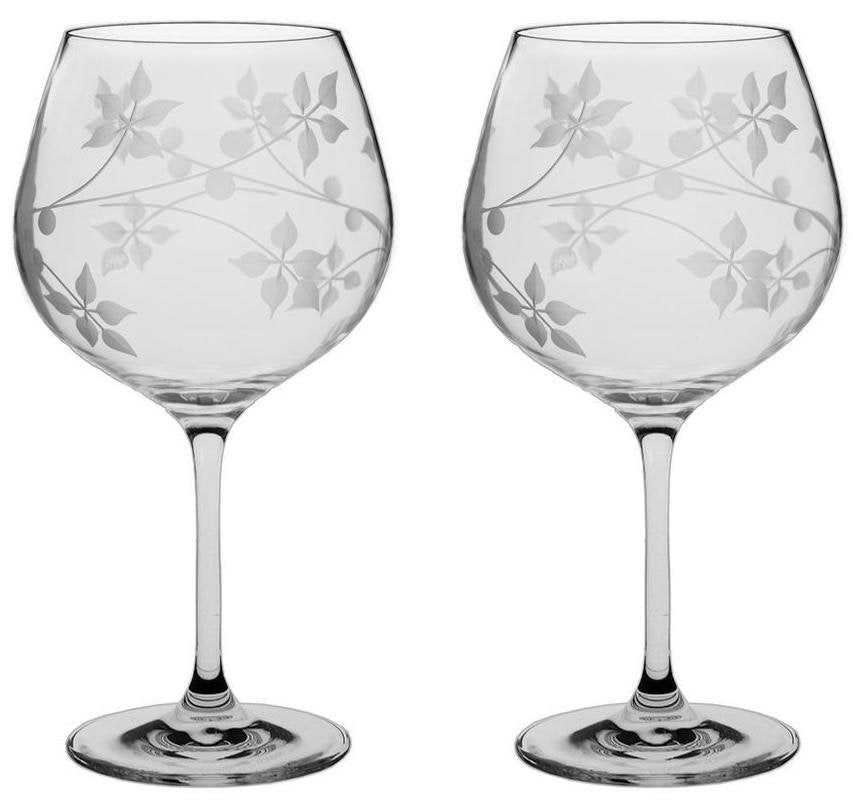 Set of two Royal Scot Crystal Gin Copa Glasses "Juniper" pattern