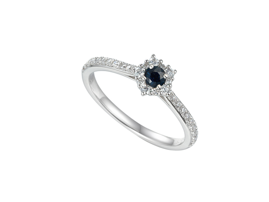 Silver, sapphire and cubic zirconia ring