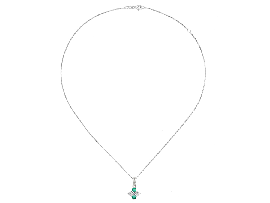Emerald, Sterling Silver and Cubic Zirconia Necklace