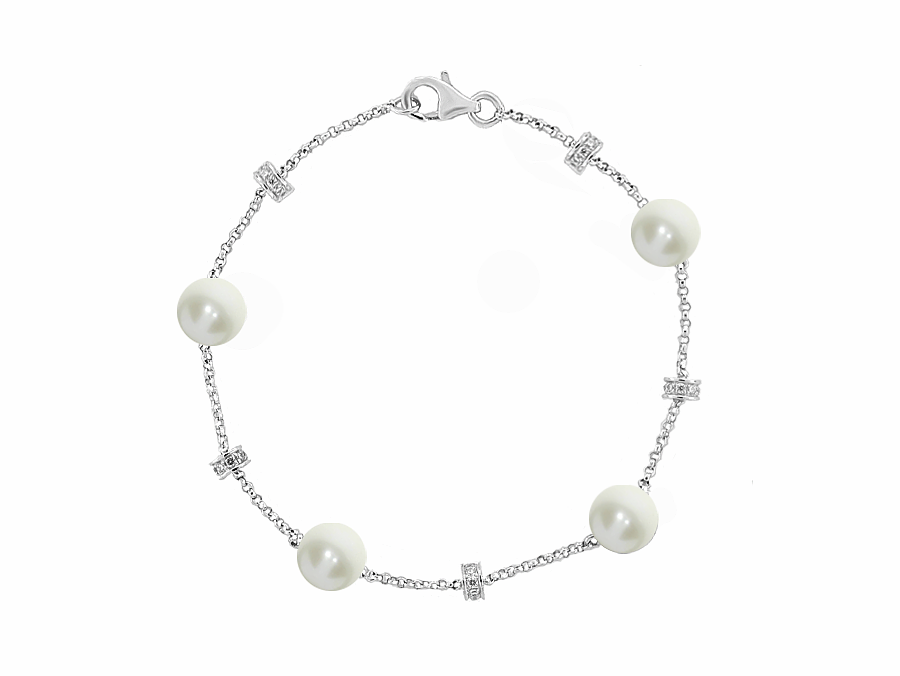 Pearl, cubic zirconia and sterling silver bracelet