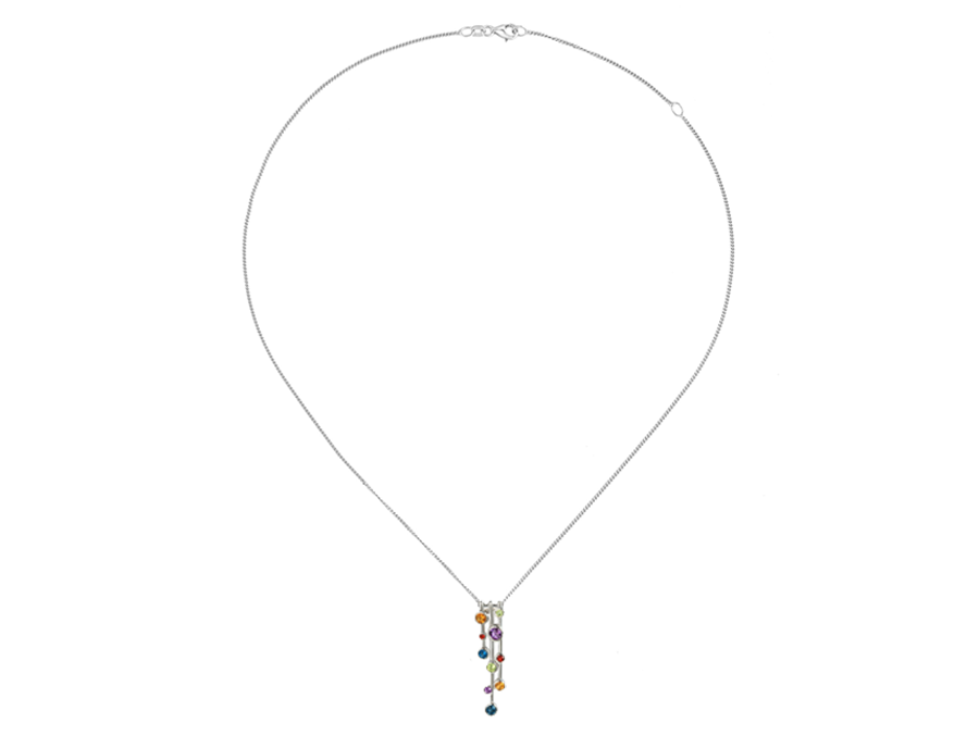 Sterling silver Fantasia Raindrops necklace with multicoloured gemstones