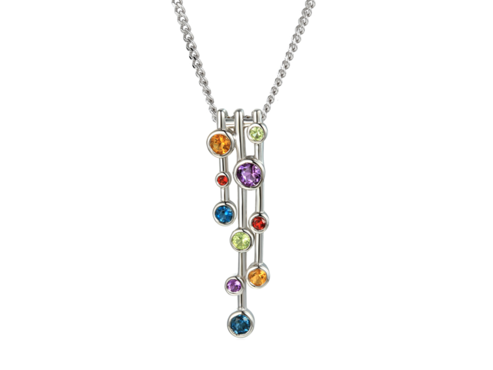Sterling silver Fantasia Raindrops necklace with multicoloured gemstones