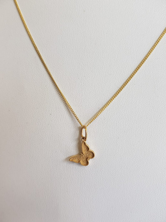 9ct yelloe gold Butterfly pendant and chain