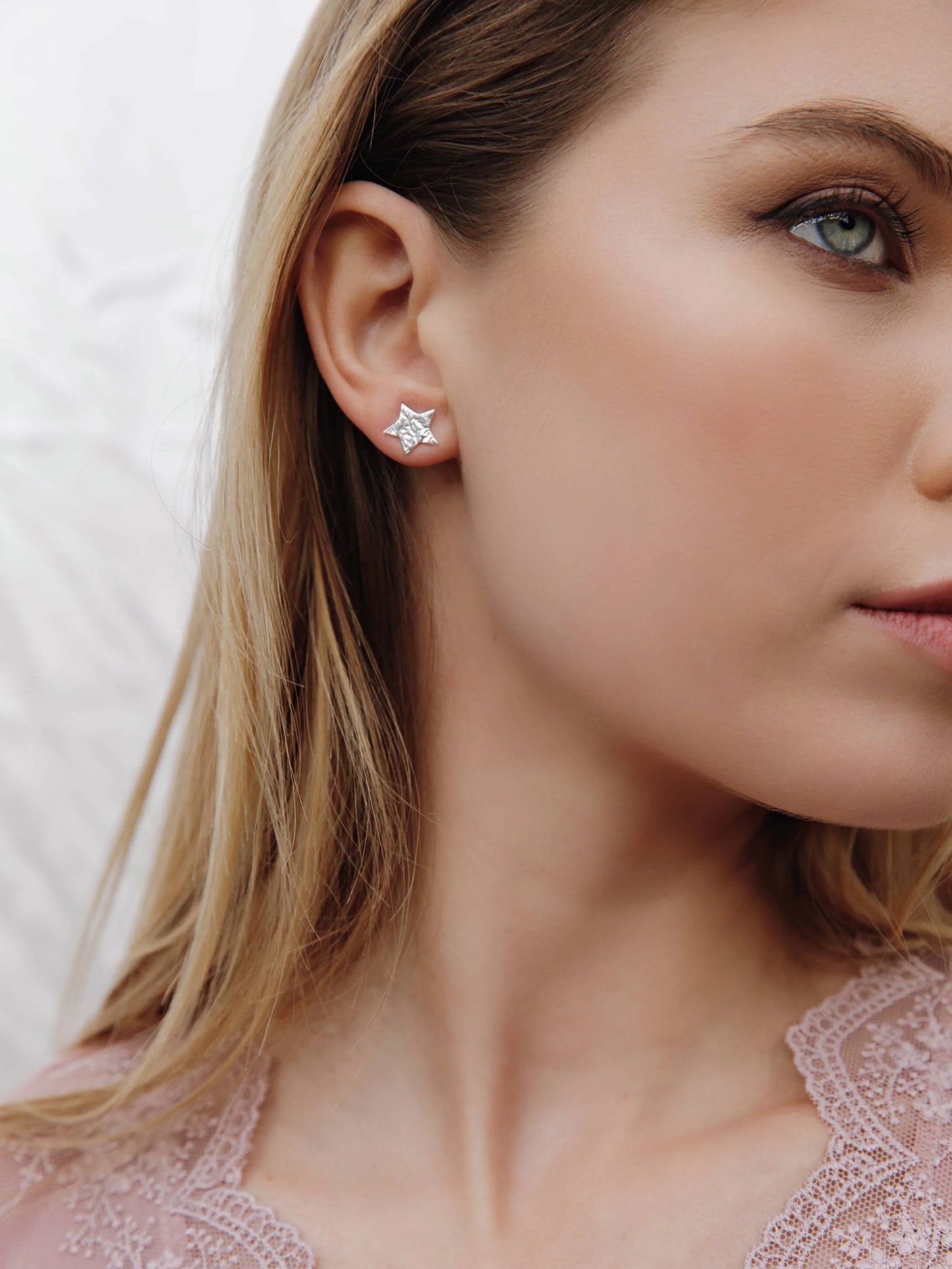 Silver Organic Textured Star Stud Earrings