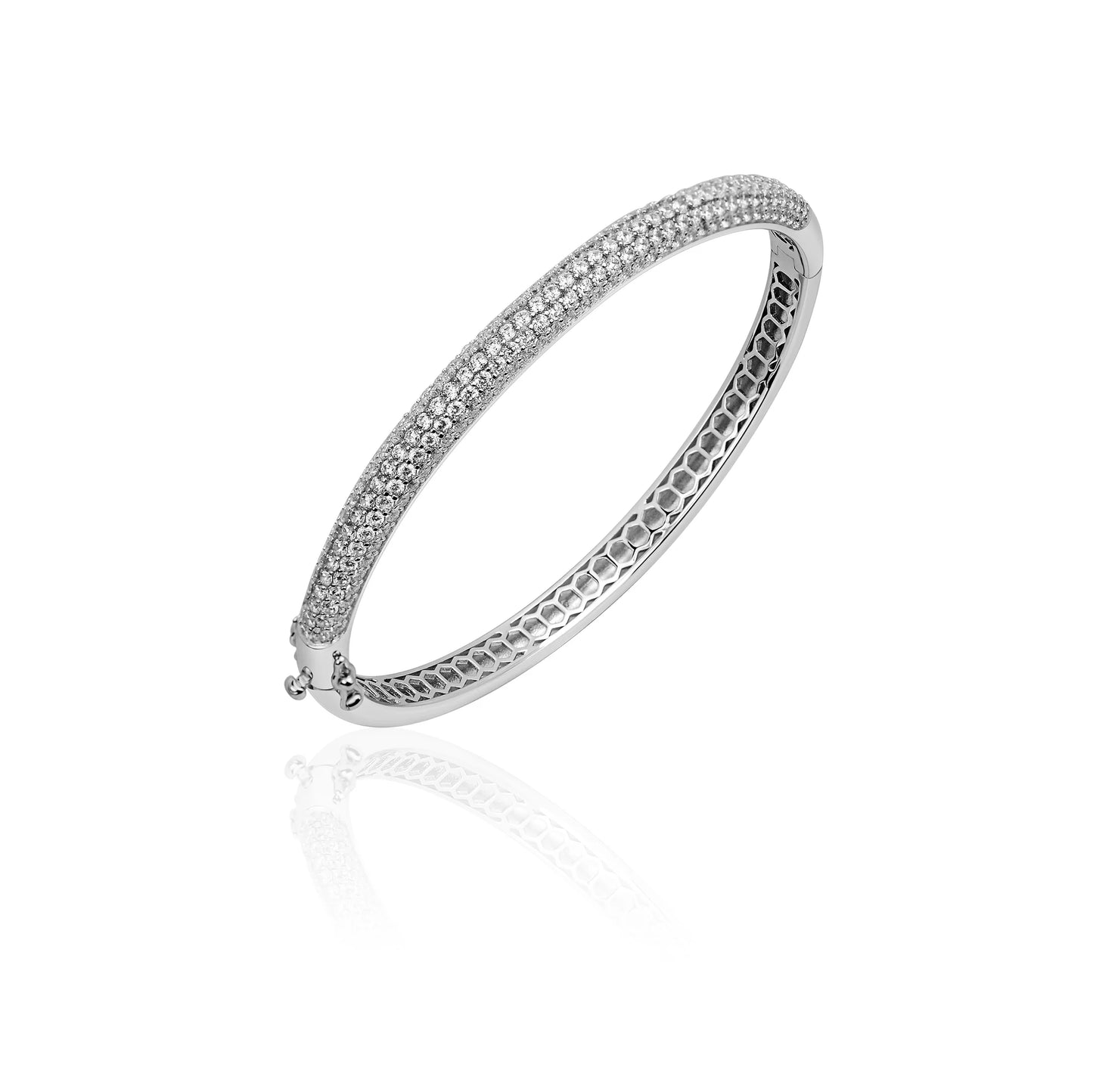 Sterling silver and cubic zirconia hinged bangle
