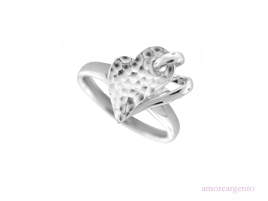 Hammered sterling silver heart ring
