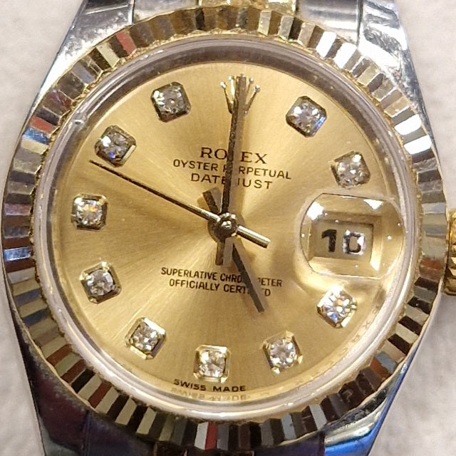 Pre-Owned Rolex Lady Datejust, model 179173 18K Gold & Steel Diamond Dial Full Set