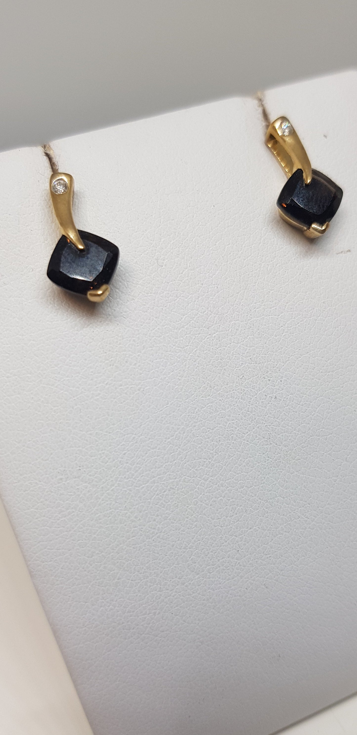 Smokey quartz, diamond and 9ct yellow gold earrings