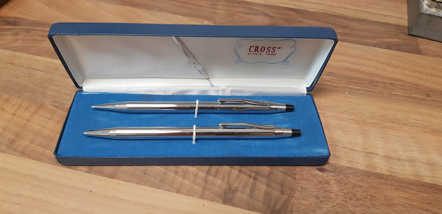 Vintage Cross Chrome Ballpoint Pen and Pencil Set