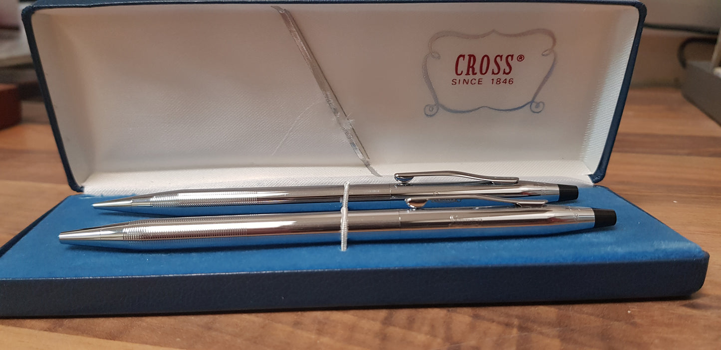 Vintage Cross Chrome Ballpoint Pen and Pencil Set