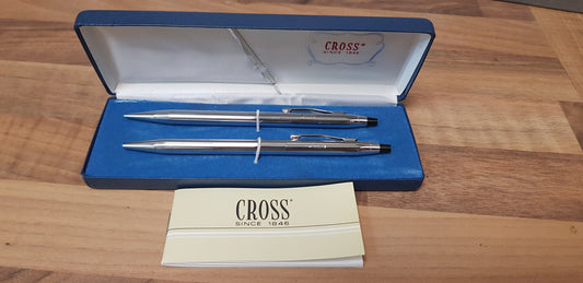 Vintage Cross Chrome Ballpoint Pen and Pencil Set