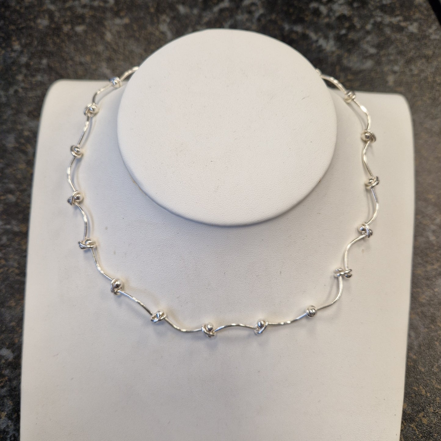 deMexico 925 Sterling Silver Knot Curved Bar Necklace and Bracelet Set