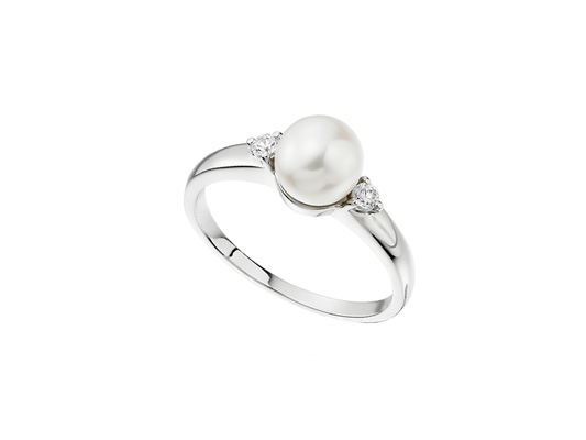 Sterling silver Full Moon Pearl Ring with CZ