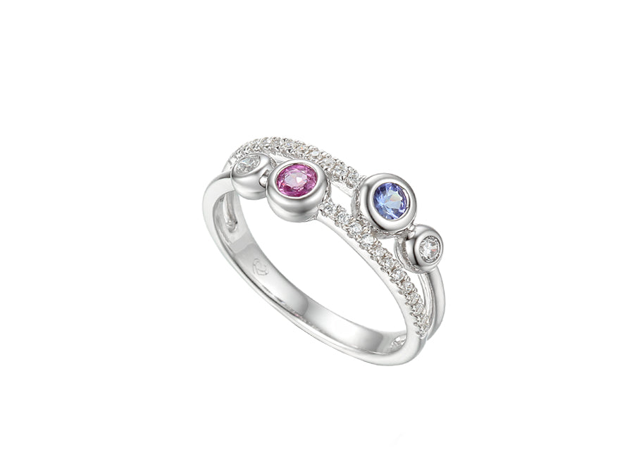 9ct White Gold Tanzanite, Pink Sapphire and Diamond Dress Ring