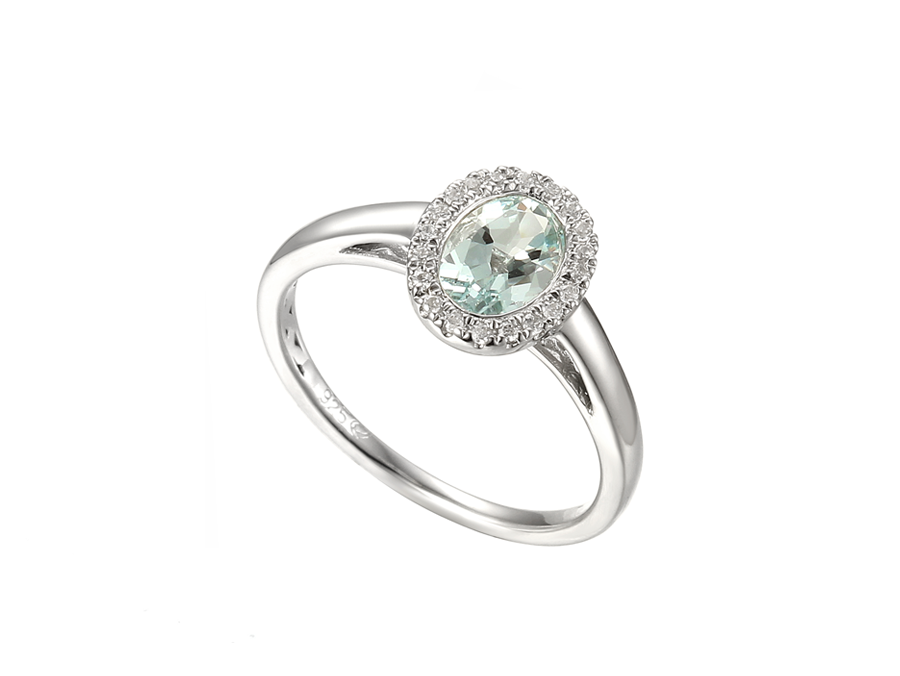 Sterling silver Aquamarine and CZ ring oval