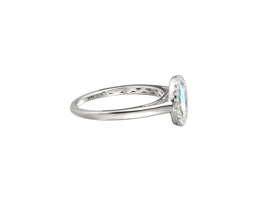 Sterling silver Aquamarine and CZ ring oval