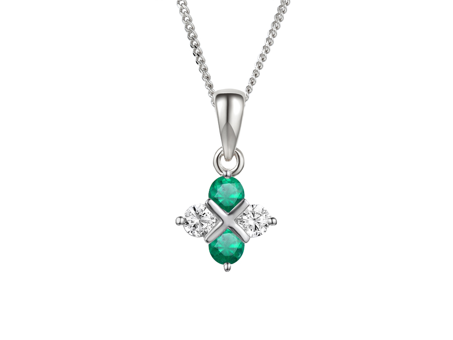 Emerald, Sterling Silver and Cubic Zirconia Necklace