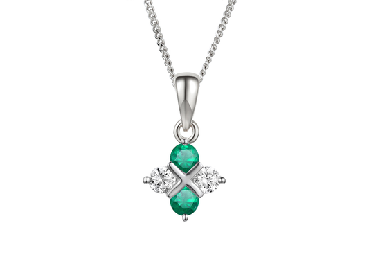 Emerald, Sterling Silver and Cubic Zirconia Necklace