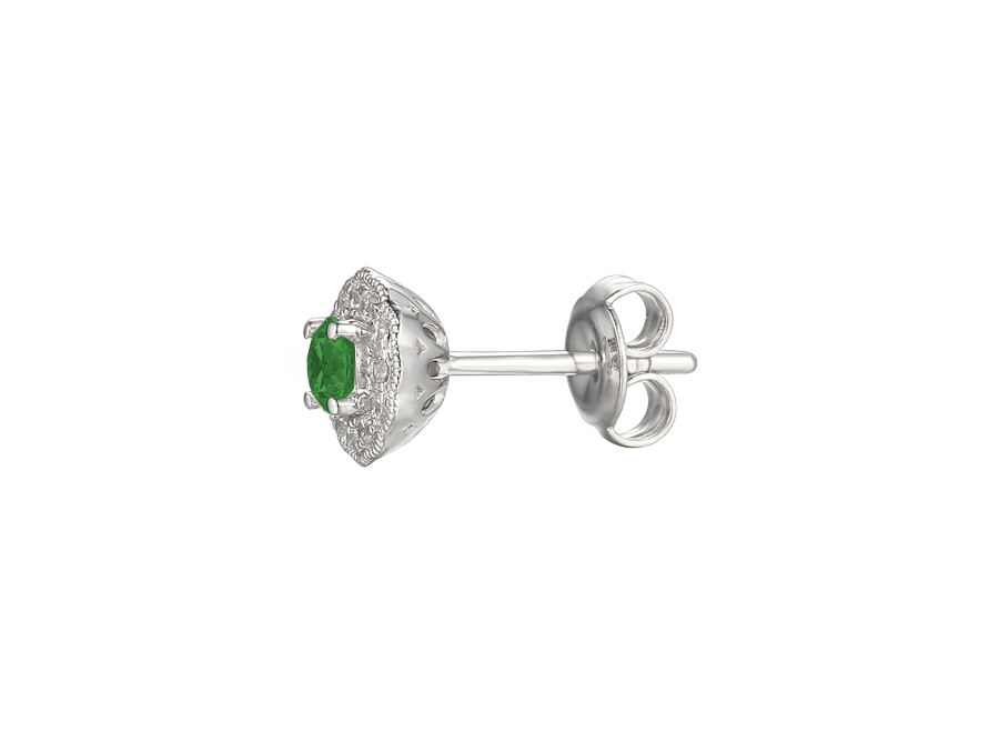 Emerald, Cubic Zirconia and Sterling Silver Stud Earrings