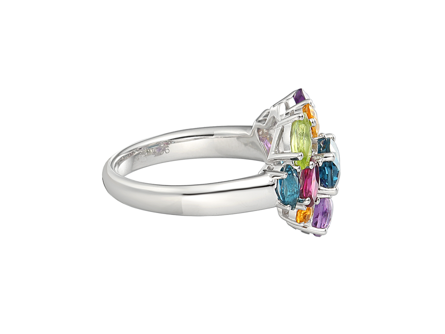 Sterling silver Cocktail ring set with multicoloured gemstones