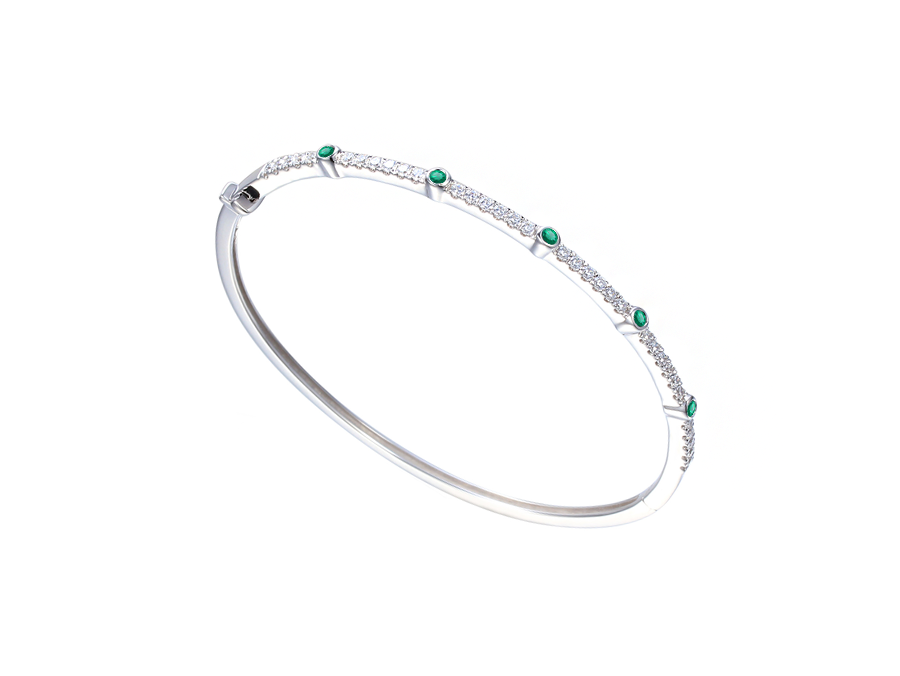 Emerald, Sterling Silver and Cubic Zirconia Bangle