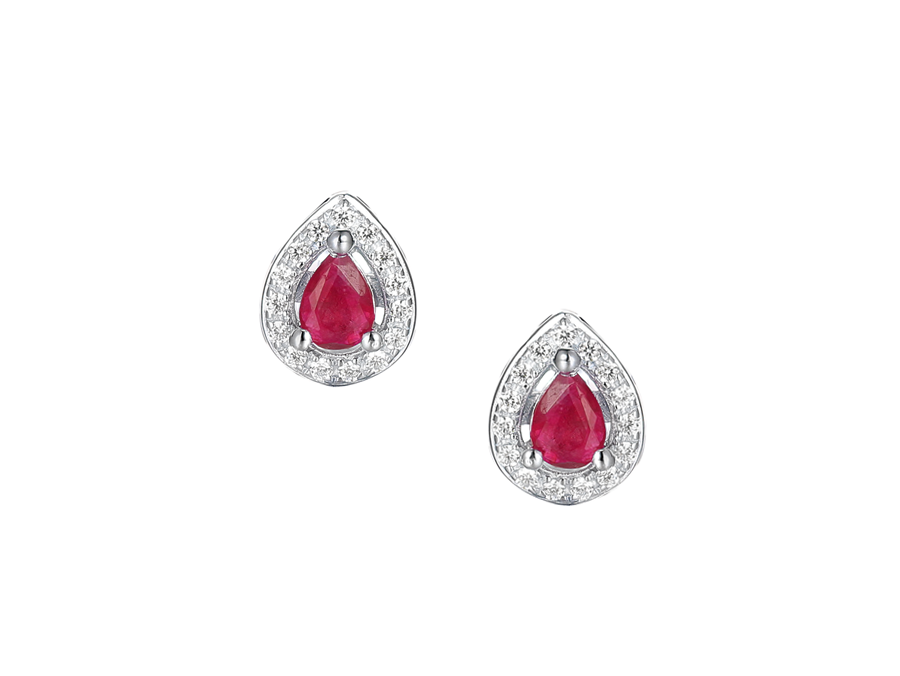Sterling Silver,Ruby and Cubic Zirconia Earrings