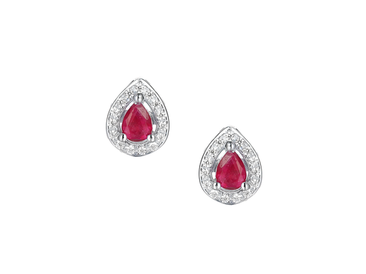 Sterling Silver,Ruby and Cubic Zirconia Earrings