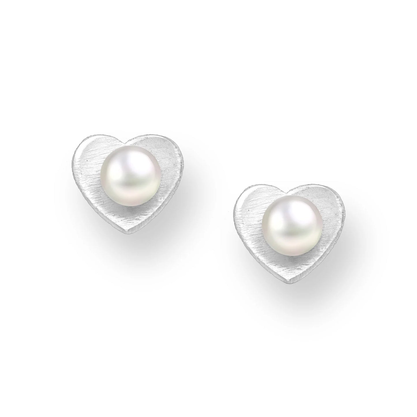 Pearl and Sterling Silver Heart Stud Earrings