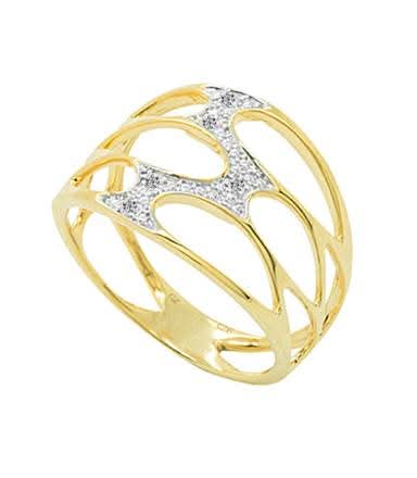 9ct Yellow and White Gold and Diamond Mesh Ring