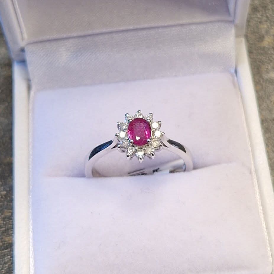 9ct White Gold Ruby and Diamond Ring
