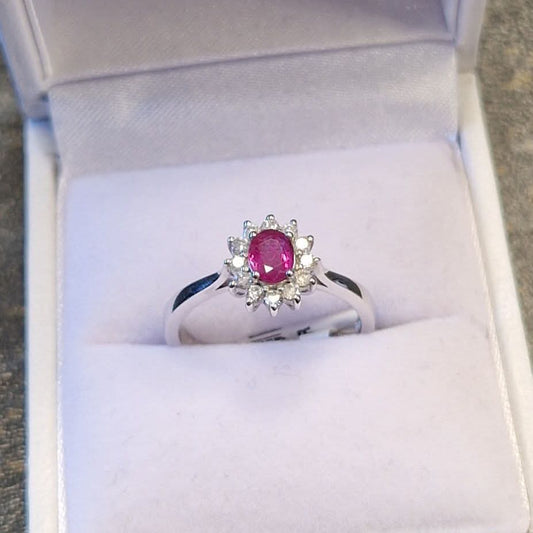 9ct White Gold Ruby and Diamond Ring