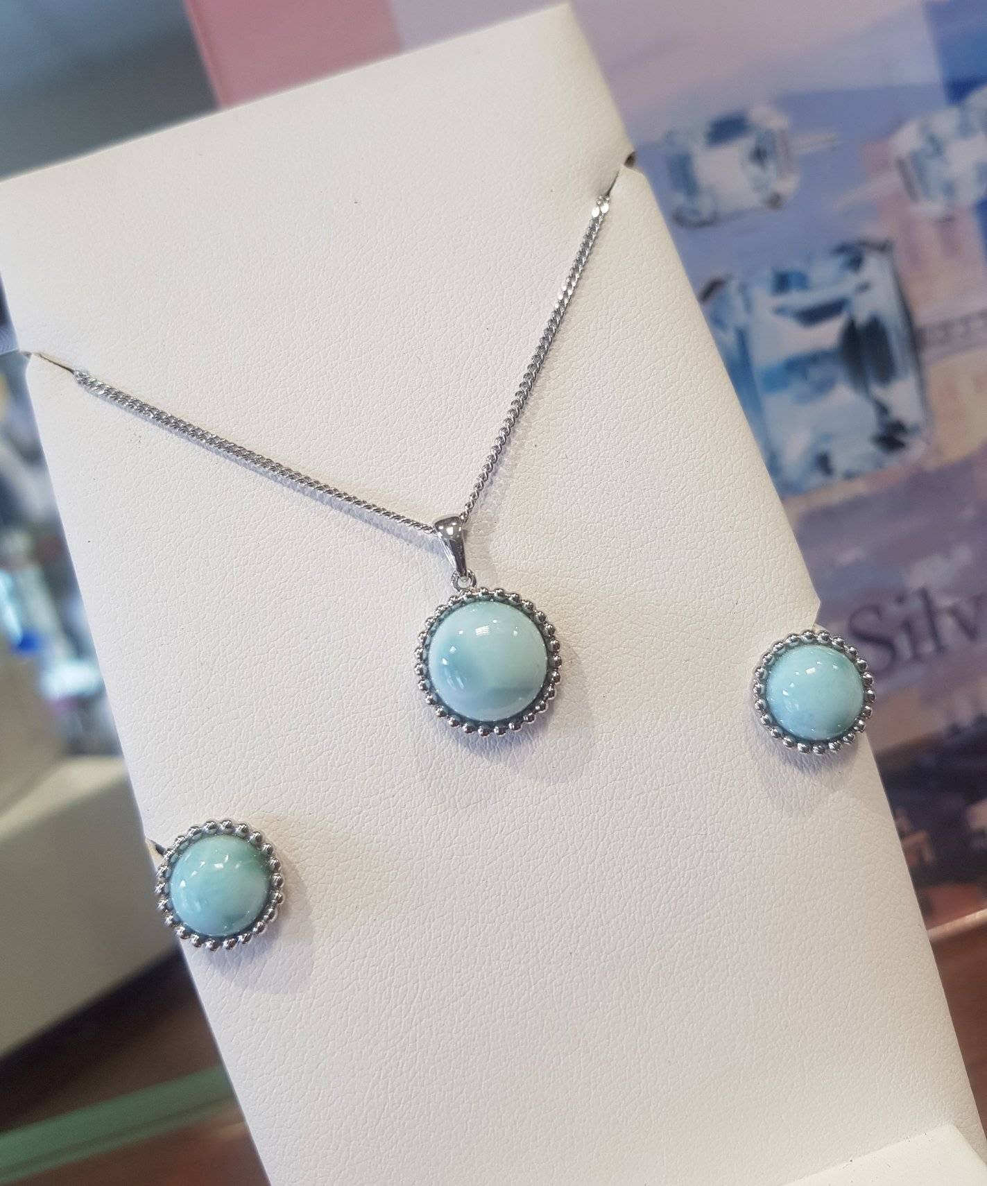 Sterling Silver Salsa Blue Larimar Stud Earrings