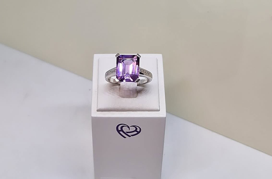 Amethyst, cubic zirconia and sterling silver ring