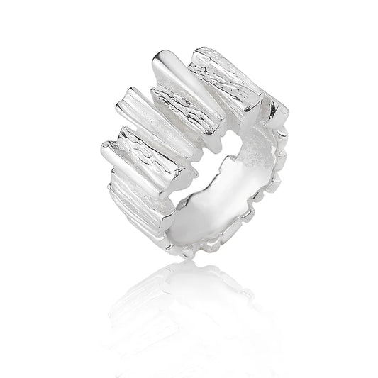 Silver Multi Textured Ridge Ring